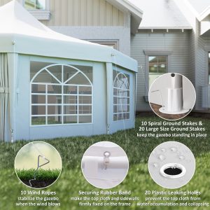 Outsunny 21' x 29' Wedding Event Party Tent, High Peak Decagonal Outdoor Gazebo Canopy with Removable Walls, Ropes and Stakes, White - Image 11