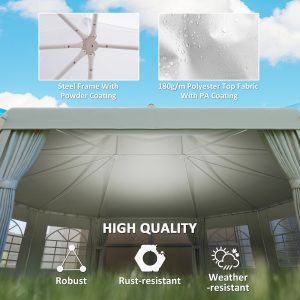 Outsunny 21' x 29' Wedding Event Party Tent, High Peak Decagonal Outdoor Gazebo Canopy with Removable Walls, Ropes and Stakes, White - Image 13