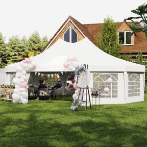 Outsunny 21' x 29' Wedding Event Party Tent, High Peak Decagonal Outdoor Gazebo Canopy with Removable Walls, Ropes and Stakes, White - Image 16