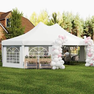 Outsunny 21' x 29' Wedding Event Party Tent, High Peak Decagonal Outdoor Gazebo Canopy with Removable Walls, Ropes and Stakes, White - Image 17