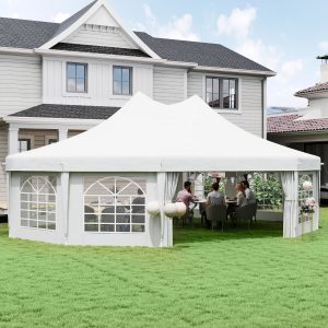 Outsunny 21' x 29' Wedding Event Party Tent, High Peak Decagonal Outdoor Gazebo Canopy with Removable Side Walls for Large Gatherings, White - Image 1