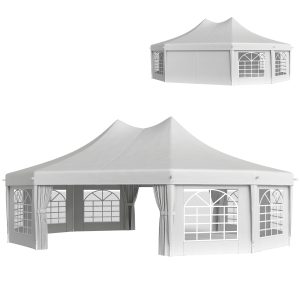 Outsunny 21' x 29' Wedding Event Party Tent, High Peak Decagonal Outdoor Gazebo Canopy with Removable Side Walls for Large Gatherings, White - Image 19