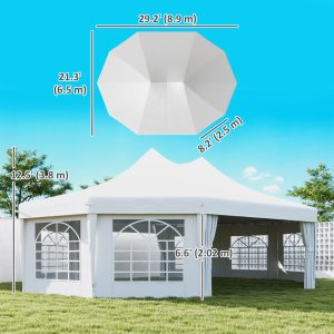 Outsunny 21' x 29' Wedding Event Party Tent, High Peak Decagonal Outdoor Gazebo Canopy with Removable Side Walls for Large Gatherings, White - Image 20