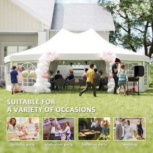Outsunny 21' x 29' Wedding Event Party Tent, High Peak Decagonal Outdoor Gazebo Canopy with Removable Side Walls for Large Gatherings, White - Image 24