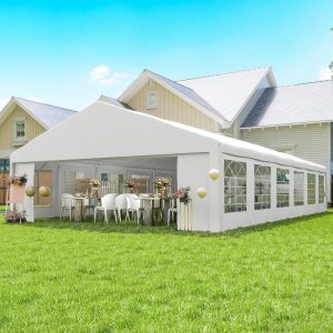 Outsunny 23' x 39' Party Tent, Heavy Duty Outdoor Canopy Tent Shelter with 2 Doors and 12 Windows for Parties, Events, White - Image 1