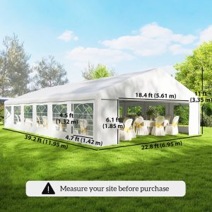 Outsunny 23' x 39' Party Tent, Heavy Duty Outdoor Canopy Tent Shelter with 2 Doors and 12 Windows for Parties, Events, White - Image 3