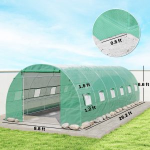 Outsunny 26' x 10' x 6.6' Large Walk in Tunnel Greenhouse Garden Plant Seed Green House Premium Steel Frame - Image 3