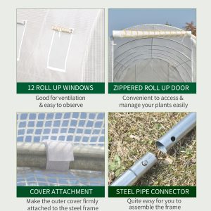 Outsunny 26' x 10' x 6.6' Large Walk in Tunnel Greenhouse Garden Plant Seed Green House Premium Steel Frame - Image 5