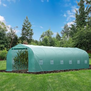 Outsunny 26' x 10' x 7' Large Steeple Walk-in Greenhouse Outdoor Garden Plant Seed Tunnel Grow Tent Steel Frame, Green - Image 1