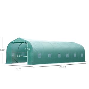 Outsunny 26' x 10' x 7' Large Steeple Walk-in Greenhouse Outdoor Garden Plant Seed Tunnel Grow Tent Steel Frame, Green - Image 3