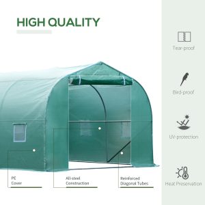Outsunny 26' x 10' x 7' Large Steeple Walk-in Greenhouse Outdoor Garden Plant Seed Tunnel Grow Tent Steel Frame, Green - Image 4