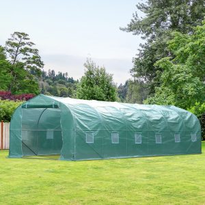 Outsunny 26' x 10' x 7' Large Steeple Walk-in Greenhouse Outdoor Garden Plant Seed Tunnel Grow Tent Steel Frame, Green - Image 8