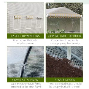 Outsunny 26'L x 10'W x 6.8' H Large Steeple Walk-In Greenhouse Outdoor Garden Plant Seed Tunnel Grow Tent Premium Steel Frame White - Image 5