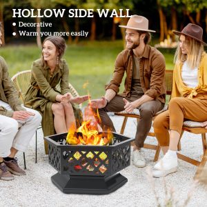 Outsunny 28" Outdoor Fire Pit Wood Burning Firepit with BBQ Grill, Spark Screen, Poker for Patio Backyard Camping Picnic Bonfire - Image 6