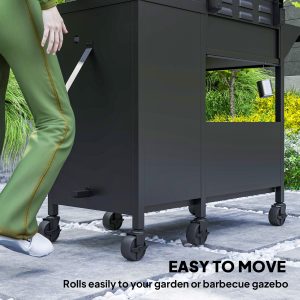 Outsunny 3 Burner Gas Grill with Side Burner, 9.5 KW Propane BBQ Grill, Cabinet Style with Shelves, Wheels, Instant Ignition - Image 9