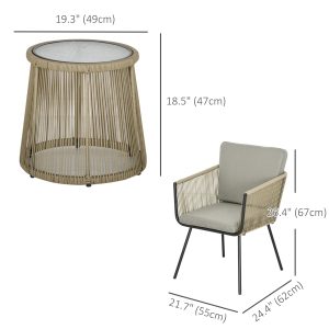 Outsunny 3 Piece Outdoor Patio Bistro Set, Wicker Rattan Furniture with Metal Legs for Garden, Backyard, Coffee and Light Grey - Image 3