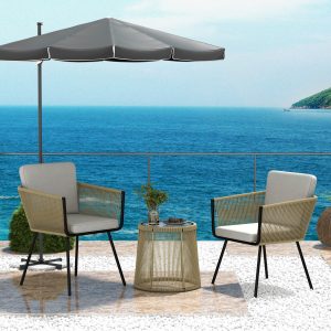 Outsunny 3 Piece Outdoor Patio Bistro Set, Wicker Rattan Furniture with Metal Legs for Garden, Backyard, Coffee and Light Grey - Image 8