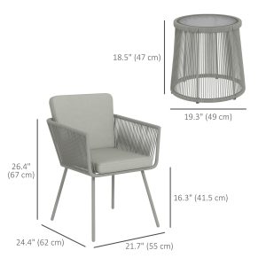 Outsunny 3 Piece Outdoor Patio Bistro Set, Wicker Rattan Furniture with Metal Legs for Garden, Backyard, Light Grey - Image 3
