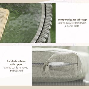 Outsunny 3 Piece Outdoor Patio Bistro Set, Wicker Rattan Furniture with Metal Legs for Garden, Backyard, Light Grey - Image 5