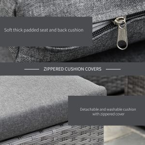 Outsunny 3-Piece Patio Furniture Set Modern Sectional Sofa Rattan Chair Wicker Conversation Set Outdoor Hand Woven Rattan Wicker Furniture Patio Coffee Table Sofa Set, Grey - Image 5