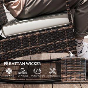 Outsunny 3 Piece Rocking Bistro Set, Wicker Patio Furniture with 3-Level Reclining High Back Rocking Chair and Glass Table, White - Image 5