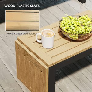 Outsunny 3 Pieces Aluminum Corner Patio Furniture Set Sectional Outdoor Sofa Set with 2 Loveseats Wood-Plastic Coffee Table - Image 9