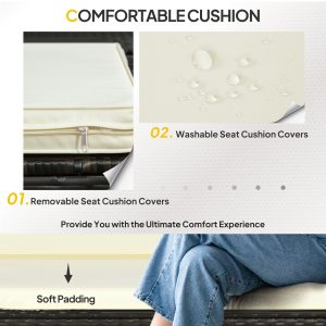 Outsunny 3 Pieces Patio Furniture Set with Cushions, Outdoor PE Rattan Wicker Conversation Corner Sofa Set with Glass Top Table and Adjustable Foot for Garden, Lawn, Cream White - Image 13