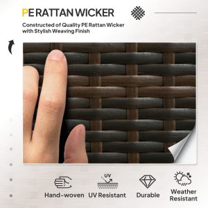 Outsunny 3 Pieces Patio Furniture Set with Cushions, Outdoor PE Rattan Wicker Conversation Corner Sofa Set with Glass Top Table and Adjustable Foot for Garden, Lawn, Cream White - Image 16