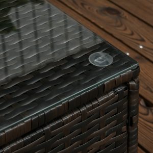 Outsunny 3 Pieces Patio Furniture Set with Cushions, Outdoor PE Rattan Wicker Conversation Corner Sofa Set with Glass Top Table and Adjustable Foot for Garden, Lawn, Cream White - Image 18