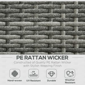 Outsunny 3 Pieces Rattan Wicker Outdoor Conversation Furniture Set w/ Loveseats Coffee Table Cushions for Garden, Patio, Grey - Image 4