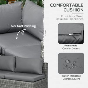Outsunny 3 Pieces Rattan Wicker Outdoor Conversation Furniture Set w/ Loveseats Coffee Table Cushions for Garden, Patio, Grey - Image 5