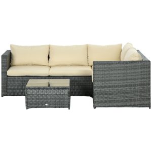 Outsunny 3 Pieces Rattan Wicker Outdoor Conversation Furniture Set with Loveseats Coffee Table Cushions for Garden, Patio, Beige - Image 11