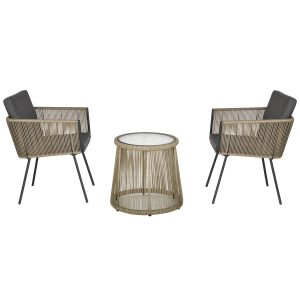 Outsunny 3 Pieces Wicker Patio Furniture Set, Rattan Bistro Set with Coffee Table and Cushions, Outdoor Conversation Set for Garden, Porch, Balcony, Grey - Image 11