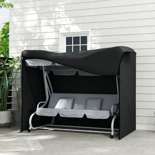 Outsunny 3 Seater Garden Swing Cover, Waterproof 420D Outdoor Swing Bench Cover with Zip, Windproof and Anti-UV, Black - Image 1