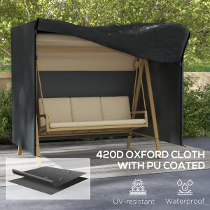 Outsunny 3 Seater Garden Swing Cover, Waterproof 420D Outdoor Swing Bench Cover with Zip, Windproof and Anti-UV, Black - Image 5