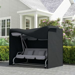 Outsunny 3 Seater Garden Swing Cover, Waterproof 420D Outdoor Swing Bench Cover with Zip, Windproof and Anti-UV, Black - Image 18