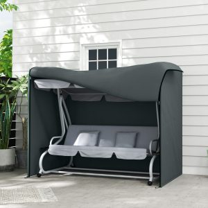 Outsunny 3 Seater Garden Swing Cover, Waterproof 420D Outdoor Swing Bench Cover with Zip, Windproof and Anti-UV, Grey - Image 1
