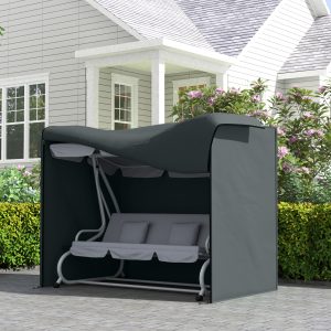 Outsunny 3 Seater Garden Swing Cover, Waterproof 420D Outdoor Swing Bench Cover with Zip, Windproof and Anti-UV, Grey - Image 8