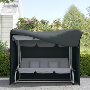 Outsunny 3 Seater Garden Swing Cover, Waterproof 420D Outdoor Swing Bench Cover with Zip, Windproof and Anti-UV, Grey - Image 10