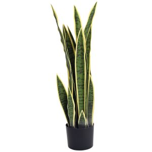 Outsunny 30" Artificial Snake Plant with 21 Leaves in Pot, Decorative Fake Plant for Home, Office, and Living Room, Green - Image 2