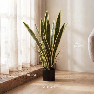 Outsunny 30" Artificial Snake Plant with 21 Leaves in Pot, Decorative Fake Plant for Home, Office, and Living Room, Green - Image 3