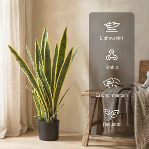 Outsunny 30" Artificial Snake Plant with 21 Leaves in Pot, Decorative Fake Plant for Home, Office, and Living Room, Green - Image 5
