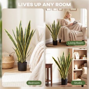 Outsunny 30" Artificial Snake Plant with 21 Leaves in Pot, Decorative Fake Plant for Home, Office, and Living Room, Green - Image 7