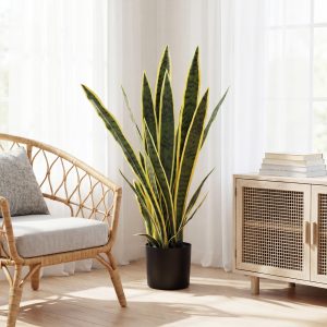 Outsunny 30" Artificial Snake Plant with 21 Leaves in Pot, Decorative Fake Plant for Home, Office, and Living Room, Green - Image 8