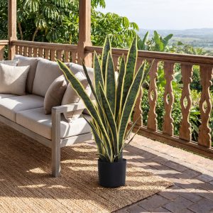 Outsunny 30" Artificial Snake Plant with 21 Leaves in Pot, Decorative Fake Plant for Home, Office, and Living Room, Green - Image 20