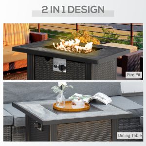 Outsunny 30 Inch Outdoor Gas Fire Pit Table, 50000 BTU Wicker Auto Ignition Propane Fire Table with Lid, Lava Rocks and Cover, CSA Certification for Patio - Image 4