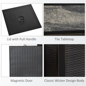 Outsunny 30 Inch Outdoor Gas Fire Pit Table, 50000 BTU Wicker Auto Ignition Propane Fire Table with Lid, Lava Rocks and Cover, CSA Certification for Patio - Image 9