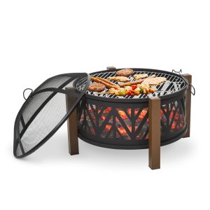 Outsunny 31" Outdoor Fire pit, 2-in-1 Wood Burning Fire Pit Brazier with Lid, BBQ Grill, Poker for Backyard, Camping, Black - Image 2