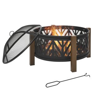 Outsunny 31" Outdoor Fire pit, 2-in-1 Wood Burning Fire Pit Brazier with Lid, BBQ Grill, Poker for Backyard, Camping, Black - Image 11