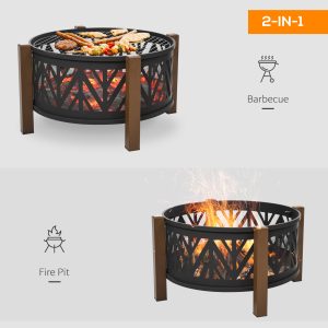 Outsunny 31" Outdoor Fire pit, 2-in-1 Wood Burning Fire Pit Brazier with Lid, BBQ Grill, Poker for Backyard, Camping, Black - Image 6
